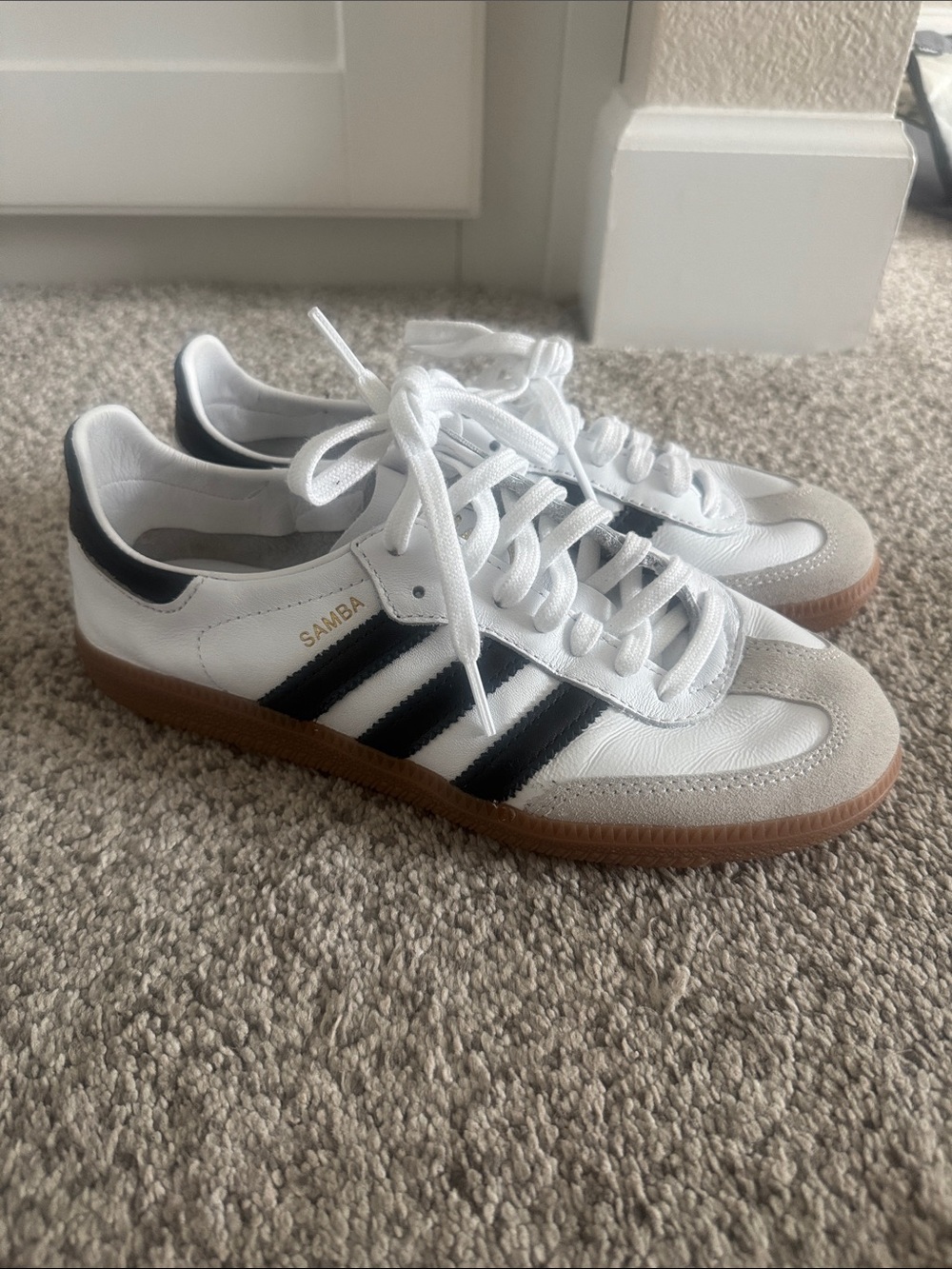 adidas Samba Decon Leather Sneakers in White, Black & Gum